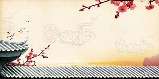 中国风梅花屋檐家乡味道海报背景素材高清