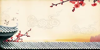 中国风梅花屋檐家乡味道海报背景素材高清