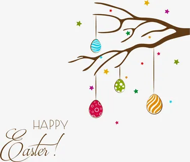 树枝上的彩色星星和彩蛋免抠