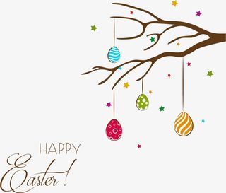 树枝上的彩色星星和彩蛋免抠