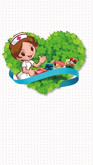 卡通护士节绿色心形叶子H5背景高清