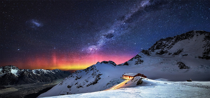 星空下的雪山背景高清