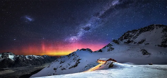 星空下的雪山背景高清