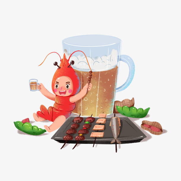 烧烤季龙虾啤酒撸串夜宵免抠