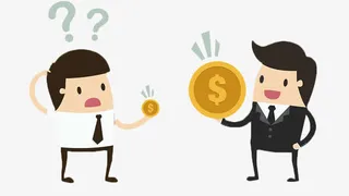 卡通手托硬币的西装男人免抠