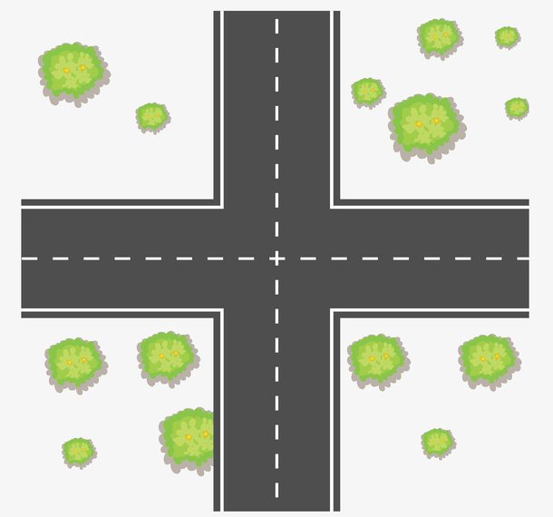 十字路口卡通插画免抠