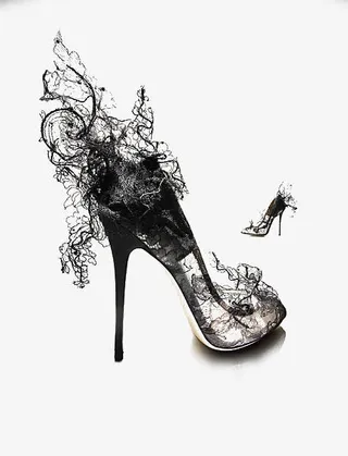 黑色蕾丝高跟鞋免抠