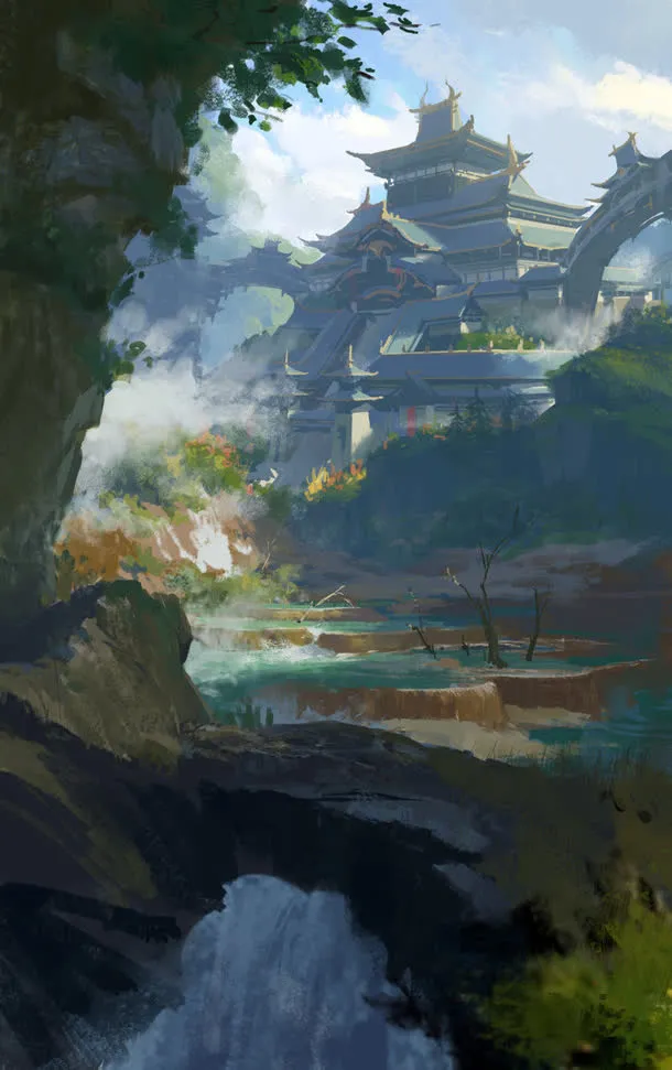 武侠场景建筑游戏原画免抠
