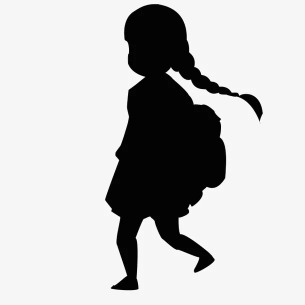 背书包小女孩剪影免抠