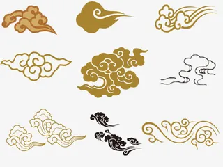 手绘祥云图片底纹剪影 中国风手免抠