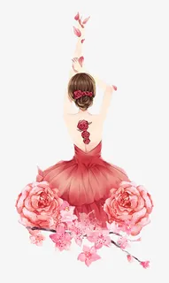 卡通手绘美女跳舞背影免抠