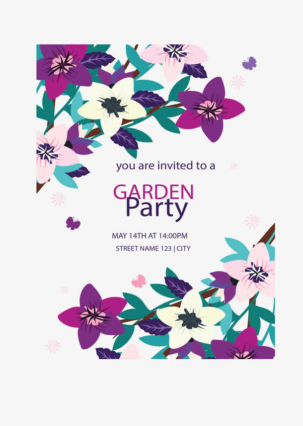 紫色花藤花园派对免抠