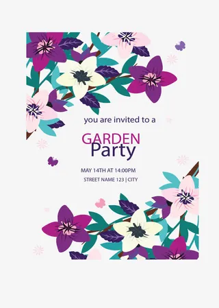 紫色花藤花园派对免抠