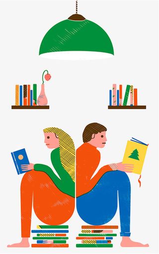 卡通背对背读书免抠