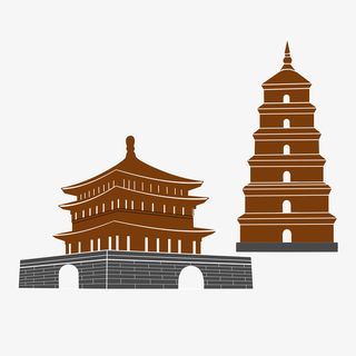 西安古建筑钟楼大雁塔装饰图案免抠