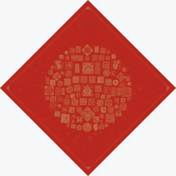 红色方形中国风标签免抠