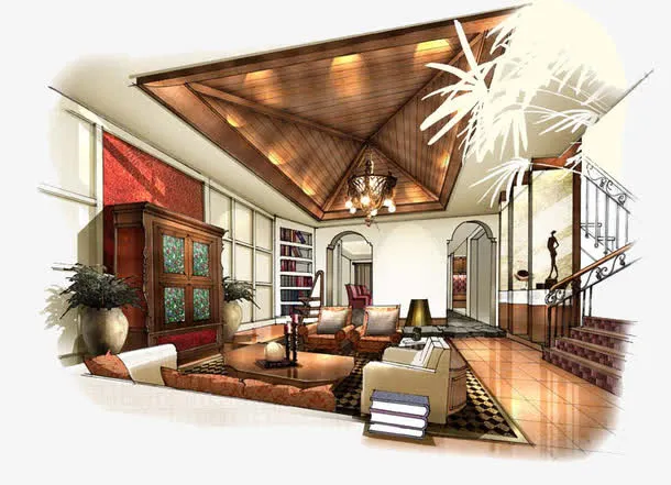 客厅手绘图免抠