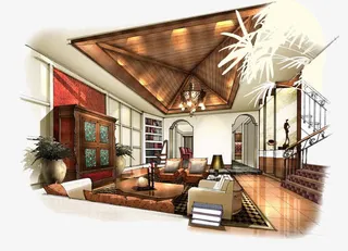 客厅手绘图免抠