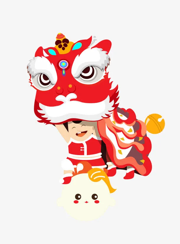 2017中国红传统节日舞狮免抠