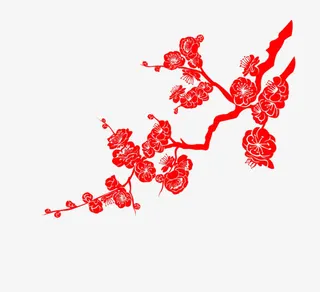 红色桃花剪纸免抠