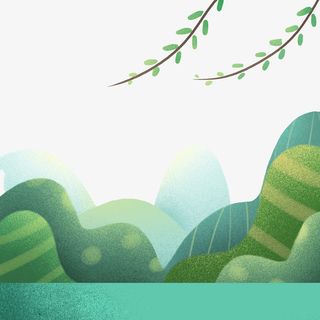 清明节卡通装饰山水山川柳树装饰元素免抠