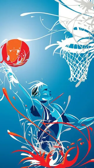 蓝色女子灌篮场景背景图高清