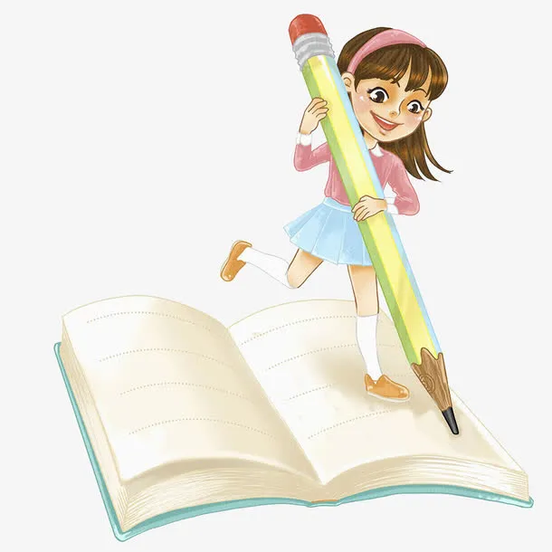 在作业本上写字的女孩免抠