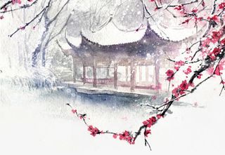 唯美古风水彩插画免抠