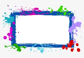 水墨炫彩蓝色边框免抠