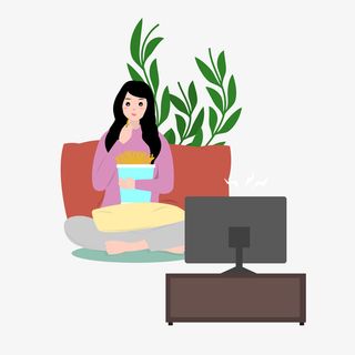 卡通风居家看电视的女孩免抠