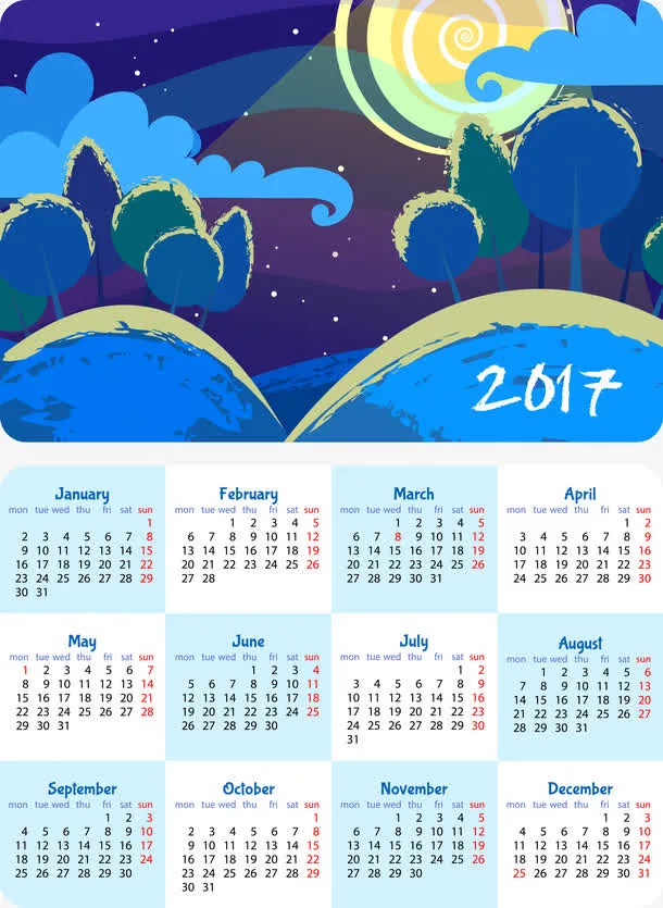 矢量2017年日历免抠