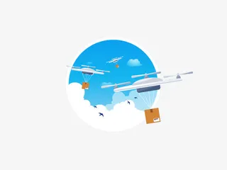 航空气球降落蓝天白云免抠