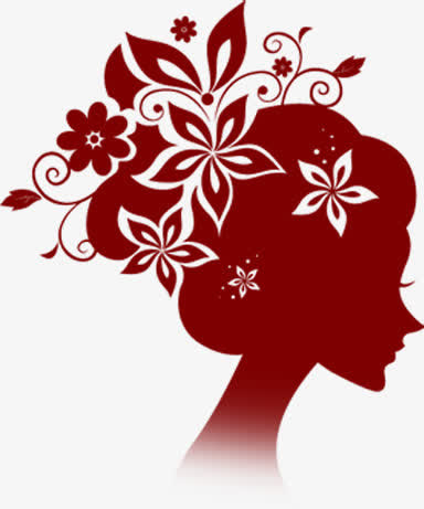 红色女人剪影欧式花纹免抠