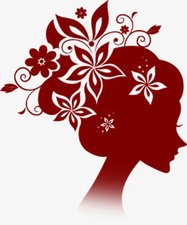 红色女人剪影欧式花纹免抠