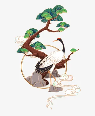 重阳节国风松鹤延年组合元素免抠