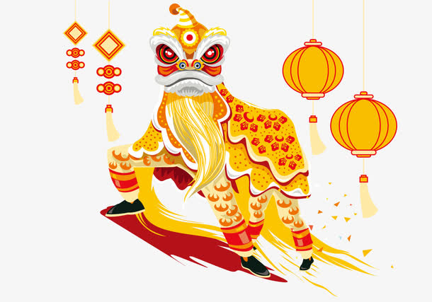 矢量金色舞狮免抠