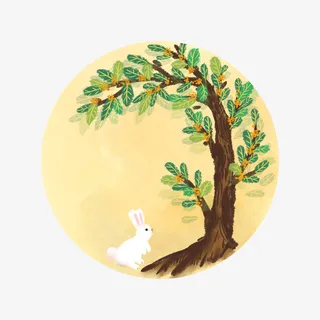 中国风水彩中秋节月亮上的月桂树免抠 中国风水彩中秋节月亮上的月桂树免抠