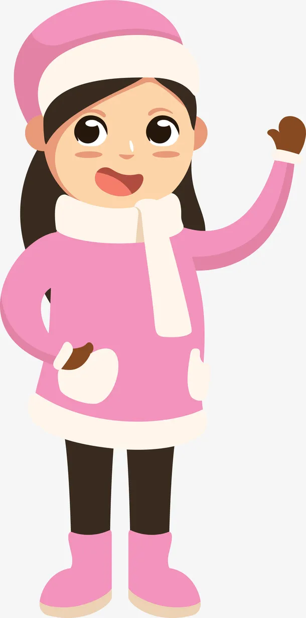 可爱穿粉色棉袄小女孩免抠