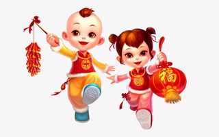 中国风福娃边框灯笼免抠