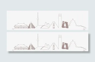 简约彩色城市线条剪影banner楼群