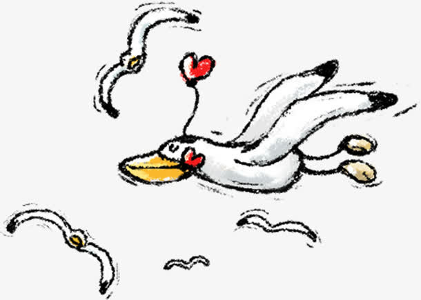 手绘卡通小鸟爱心免抠