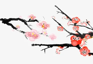 水墨红梅树图片素材免抠