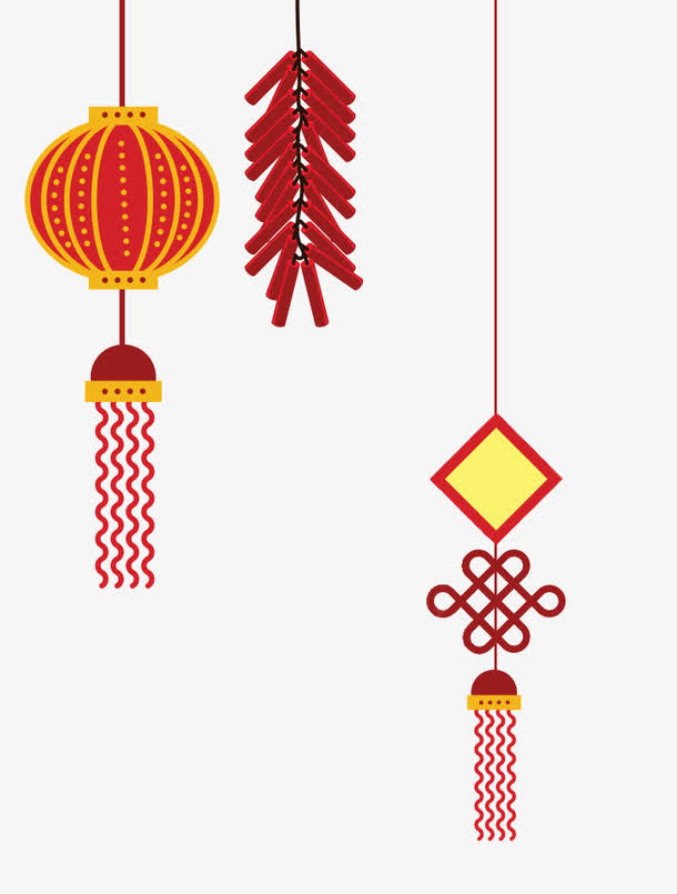 新年红色灯笼鞭炮免抠