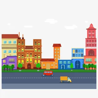卡通城市风光免抠