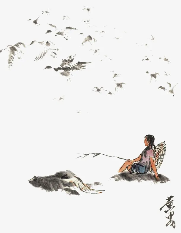 牛水墨设计免抠素材免抠