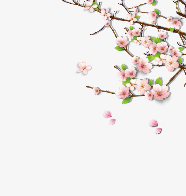 手绘桃花花枝元素免抠手绘/卡通手绘元素