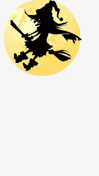 万圣节女巫骑扫把元素免抠