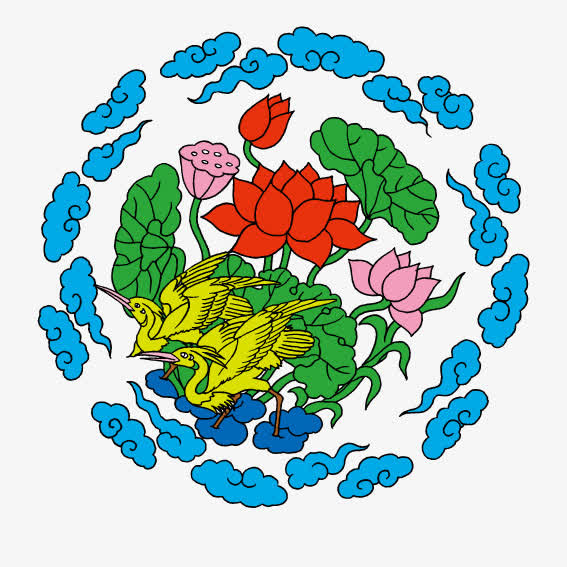 荷花仙鹤免抠