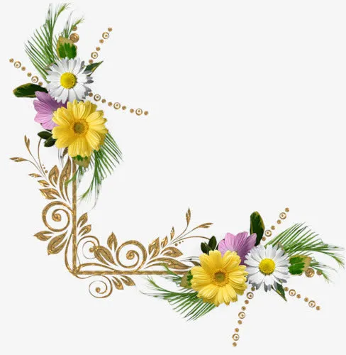 金框鲜花边框免抠