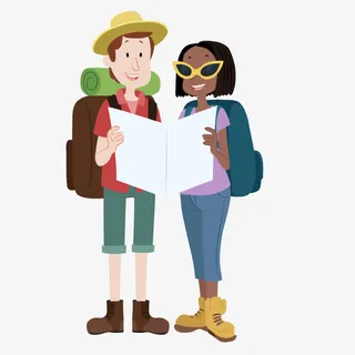 手绘卡通人物徒步旅行免抠